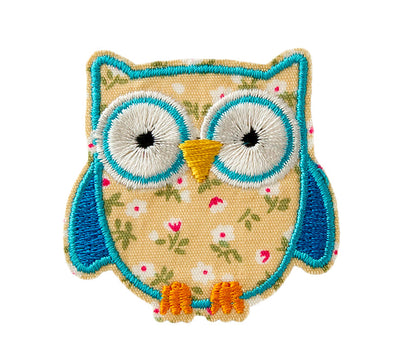 Appliques - Kids and Hits - iron-on owl, small approx. 4.0x4.5 cm beige/blue