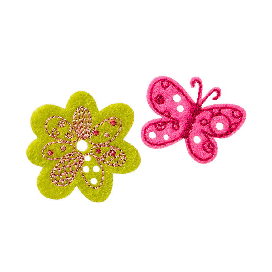 Appliques - Kids and Hits - iron-on flower+butterfly approx. 3.0x2.3 cm green/pink 2 pieces