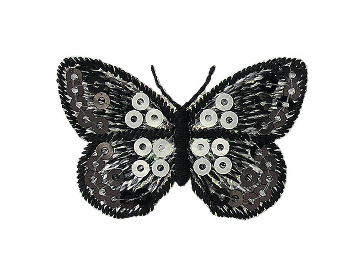 Applications - Fashion and Home - iron-on butterfly approx. 2.0 x 3.0 cm silver/black