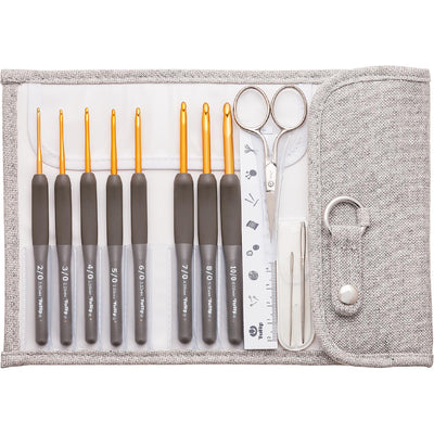 Tulip Etimo Crochet Hook with Soft Grip Set Royal Silver 