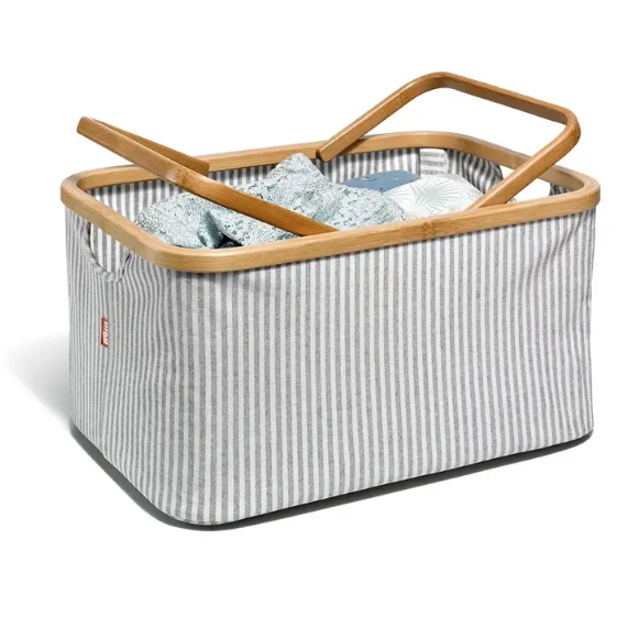 Sewing basket Canvas &amp; Bamboo 45x30x22cm gray