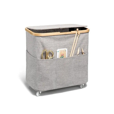 Box Canvas &amp; Bamboo foldable with wheels approx. 38x26x37cm