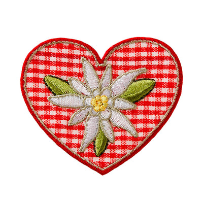 Appliques - Kids and Hits - iron-on check heart with edelweiss red