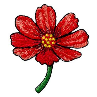 Applique flower with stem red