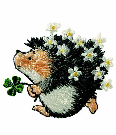 Appliques - Kids and Hits - iron-on Margaret Sherry hedgehog with flowers approx. 4.0x4.0 cm colored